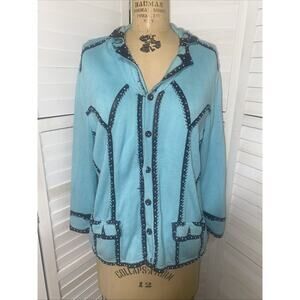 Just B XL Teal Long Sleeve Knit Sweater Shirt Top Beaded Western Rodeo
